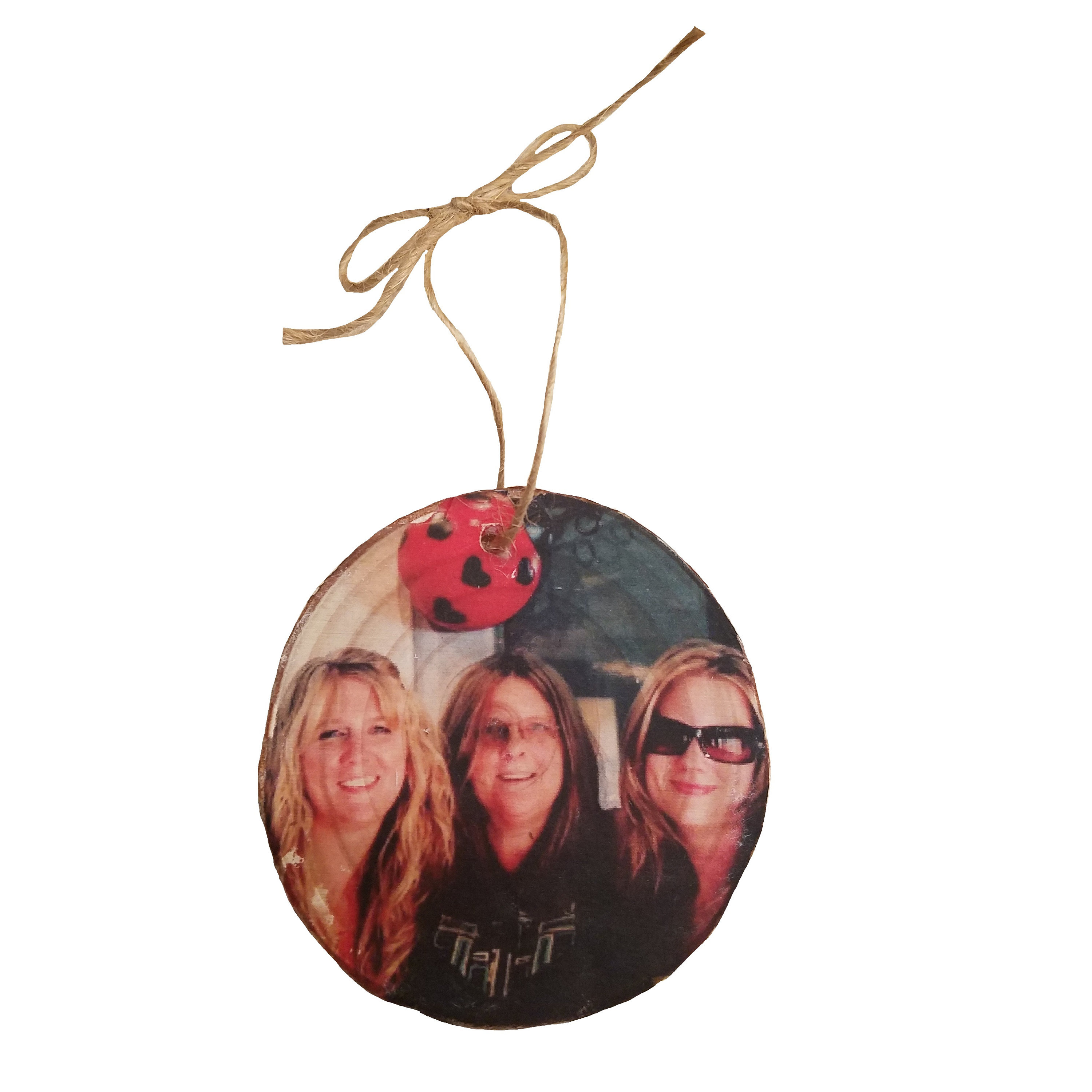 Custom Wooden Photo Ornament with wood burned quote on back