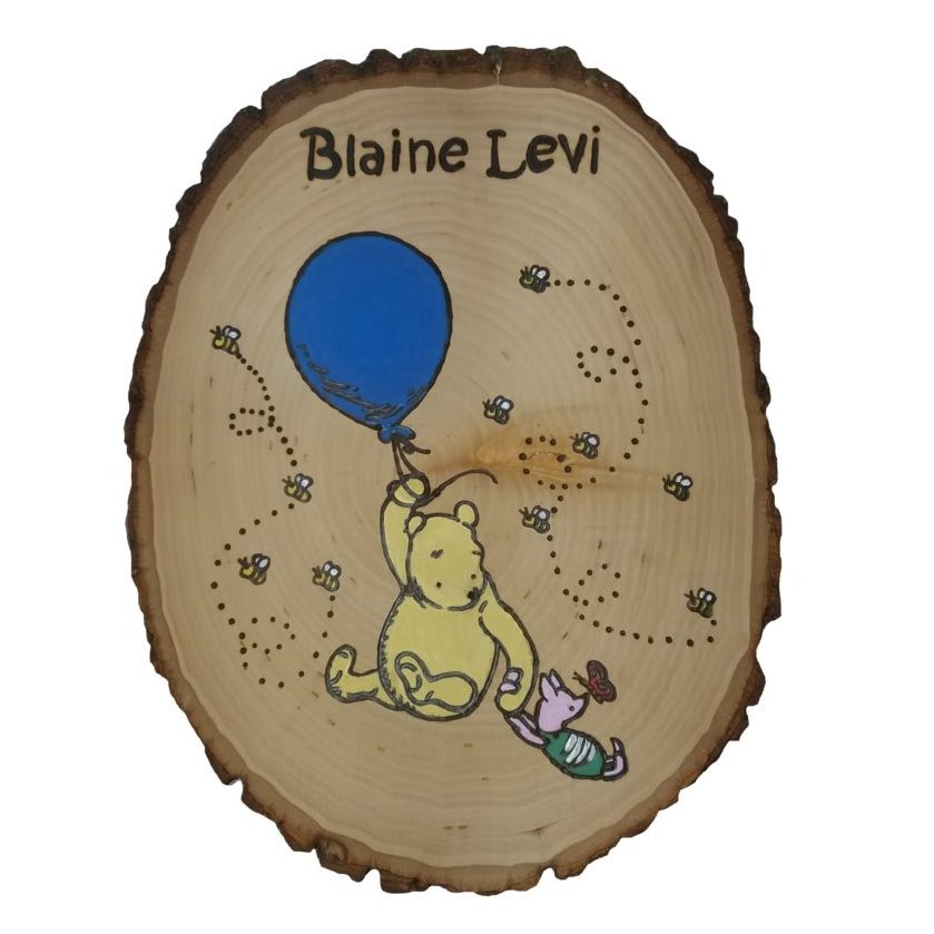 Pooh Balloon Plaque Wood Slice